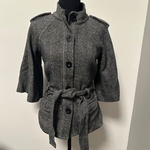 *CALVIN KLEIN* Black x White Button Down Tie-Waist Jacket Size 6